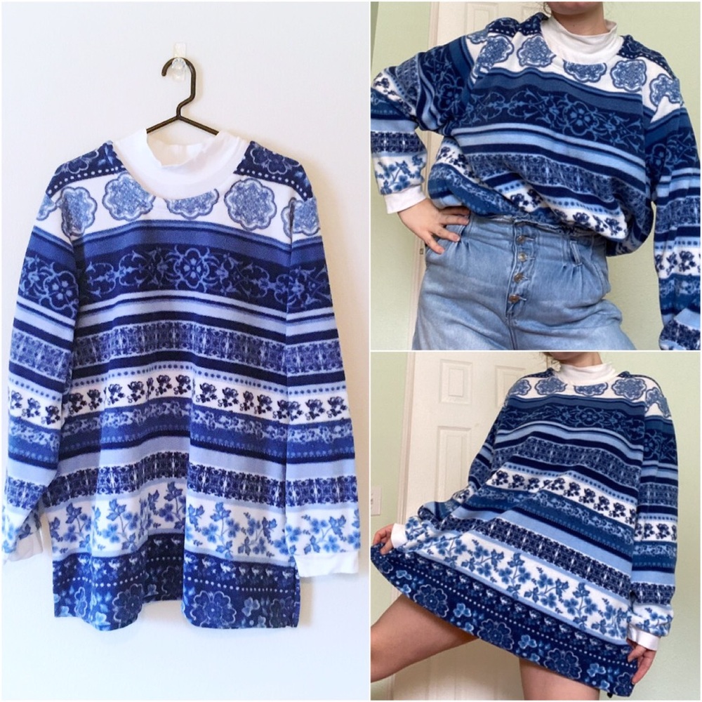 Blair 2XL Blue & White Patterned Stripes Pullover